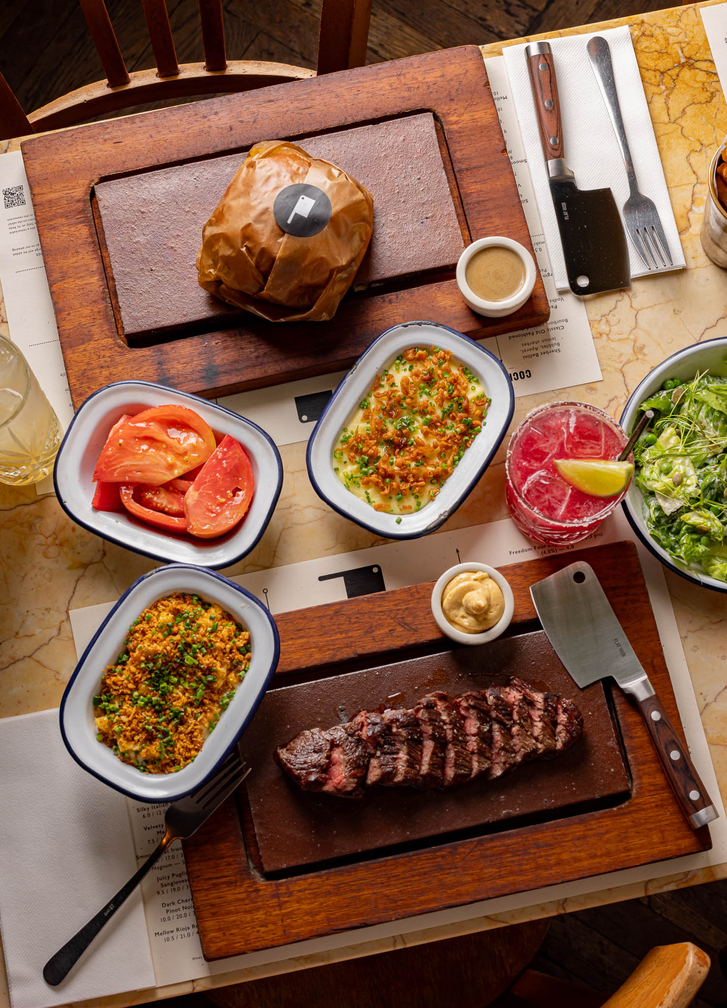 Flat Iron Steak and sides