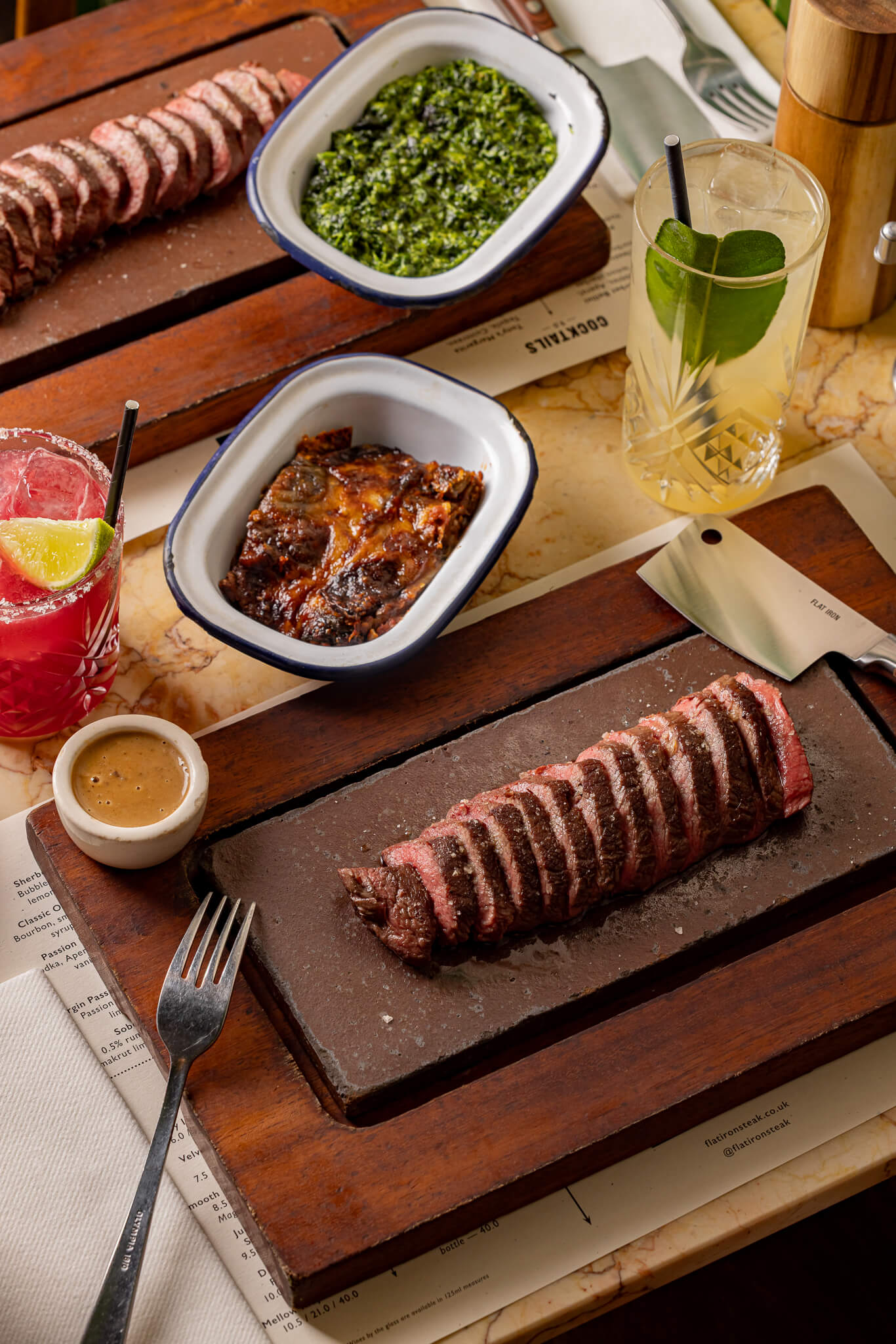 Flat Iron steak main and sides