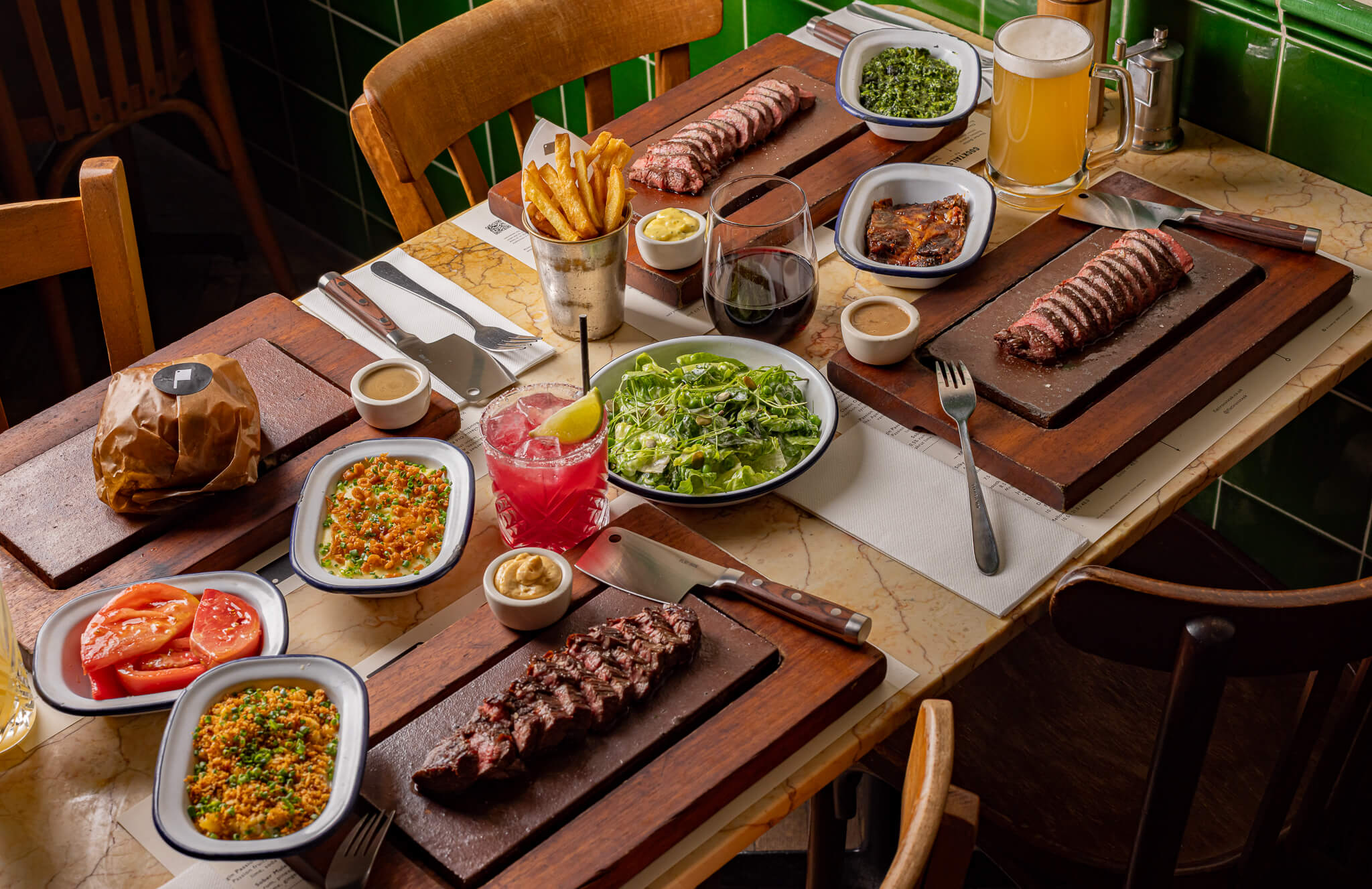 Flat Iron steak main and sides